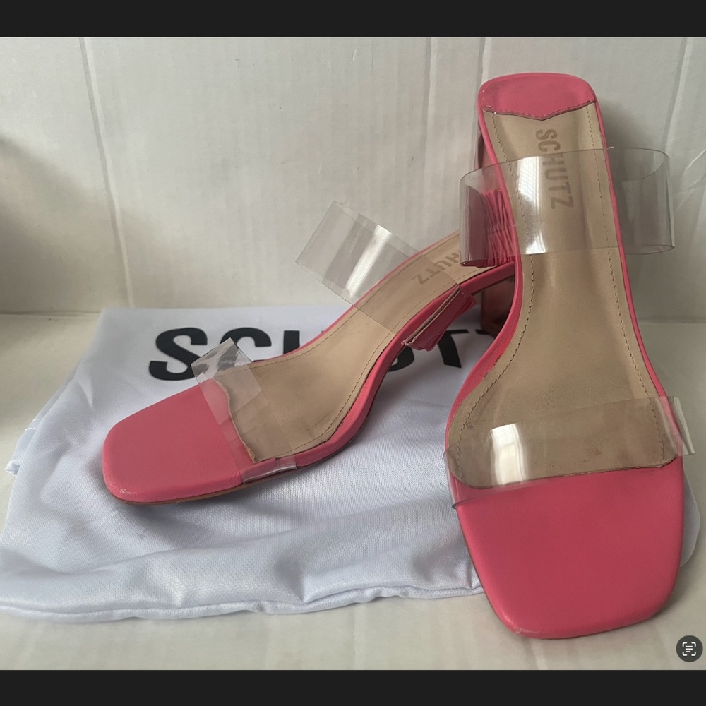 Anthropologie Schutz Ariella Acrylic Mid Heel Clear  Pink Transparent 7.5